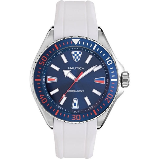 NAUTICA Mod. NAPCPS902 quartz watch for men with white strap and multifunction dial, 10 ATM water resistance, 46mm case, in official box.