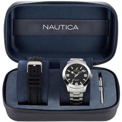 NAUTICA Mod. NAPPBF205, gent's quartz analog watch with 10 ATM water resistance in official packaging with bracelet.