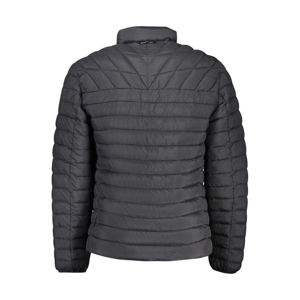 Napapijri Black Polyamide Men Jacket showcasing bold design and iconic logo, perfect for modern style and functionality.