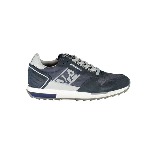 Napapijri Blue Leather Mens Sneaker featuring bold blue design and contrasting details.