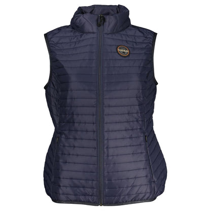 Napapijri Blue Polyester Women's Jacket with logo, sleeveless design, and zip front, perfect for layering and modern fashion.
