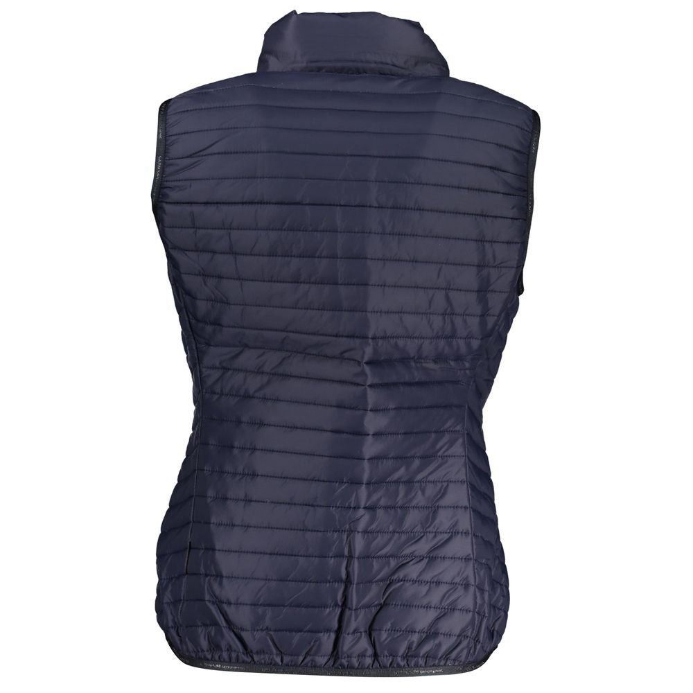 Back view of Napapijri Blue Polyester Women's Jacket showcasing sleek design and lightweight fabric ideal for layering and fashion-forward looks.