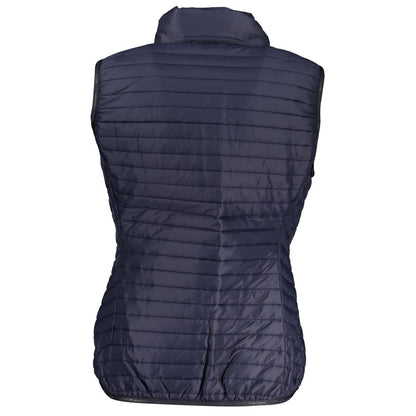 Back view of Napapijri Blue Polyester Women's Jacket showcasing sleek design and lightweight fabric ideal for layering and fashion-forward looks.