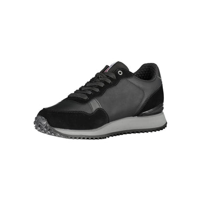 Napapijri Sleek Black Contrast Lace Sneakers with bold logo and customizable laces. Fashion-forward shoes with polyester and polyethylene mix.