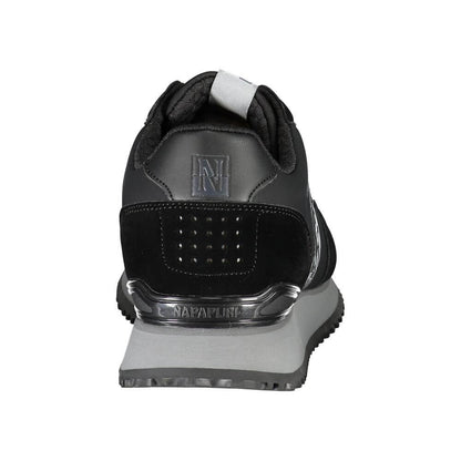 Napapijri Sleek Black Contrast Lace Sneakers with bold logo and customizable laces, rear view showcasing design details