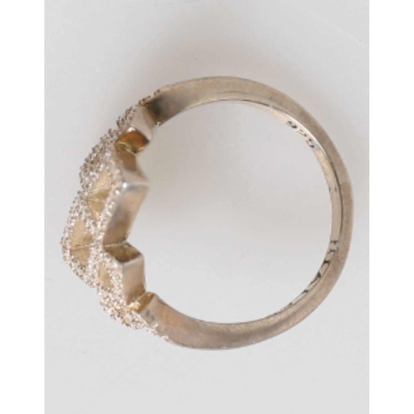 Nialaya Geometric Diamond Shape Pave CZ Crystal Jewelry Ring in gold with cubic zirconia, side view showing intricate detailing.