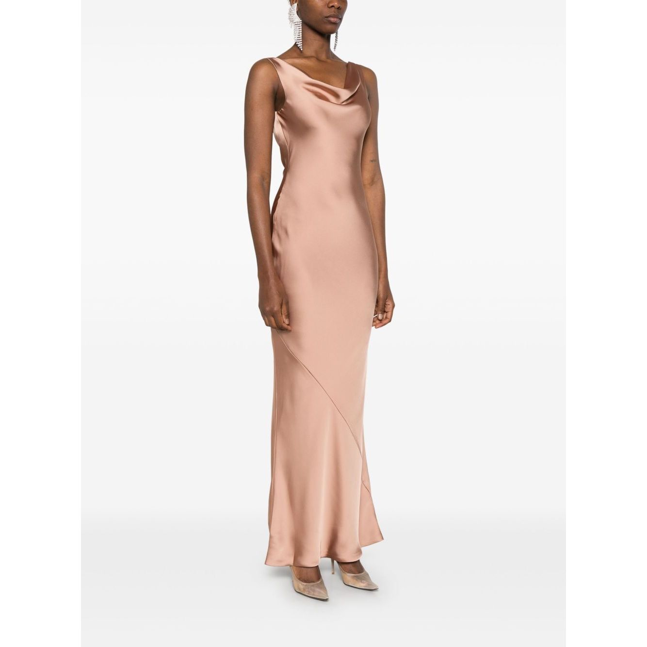 Norma Kamali Dresses Beige cowl neck sleeveless gown with flared hem and full lining, golden brown Maria design.