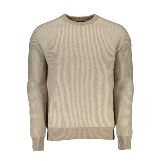 North Sails Beige Wool Sweater with long sleeves, round neck, logo, and recycled fibres.