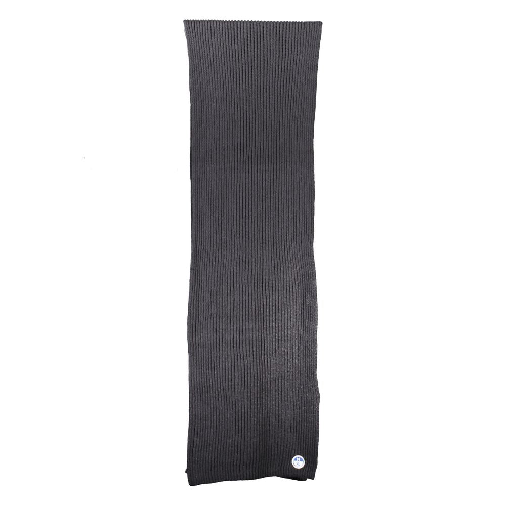 North Sails Black Cotton Scarf 30x190 cm with logo applique, stylish and versatile for any season.