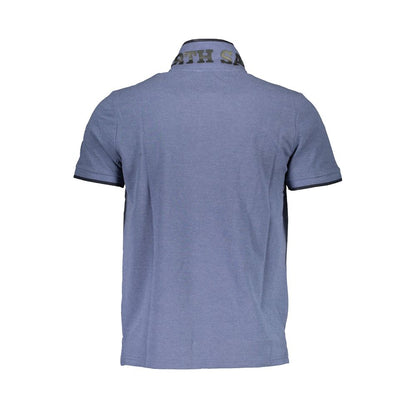 Rear view of North Sails Blue Cotton Men Polo Shirt showcasing detailed collar design and short sleeves