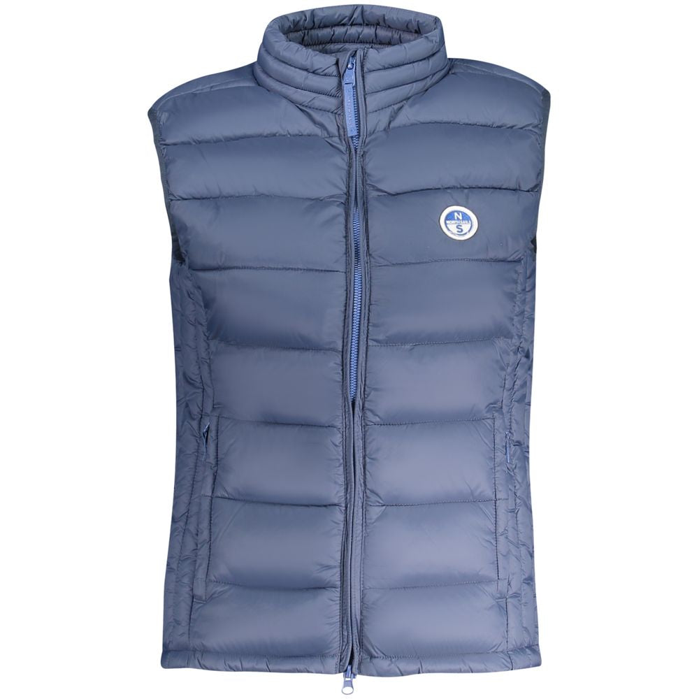 North Sails Blue Polyamide Women's Jacket, sleeveless with zip closure and logo, perfect for stylish and functional outerwear.