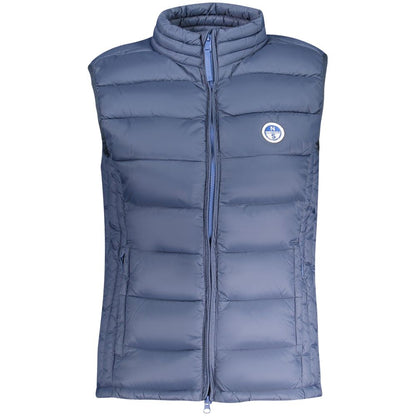 North Sails Blue Polyamide Women's Jacket, sleeveless with zip closure and logo, perfect for stylish and functional outerwear.