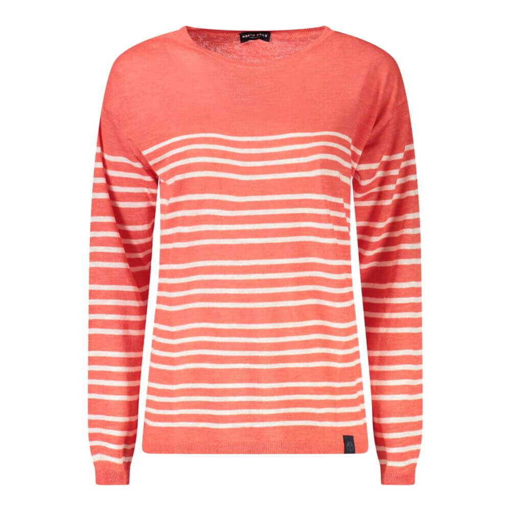 North Sails Red Cotton Sweater with striped long sleeves and wide neckline featuring logo