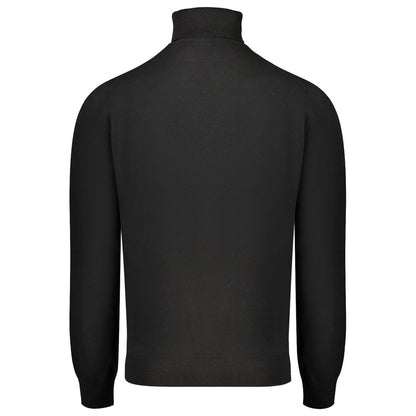 Norway 1963 Black Polyester Sweater featuring long sleeves, turtleneck, and embroidery logo, back view.