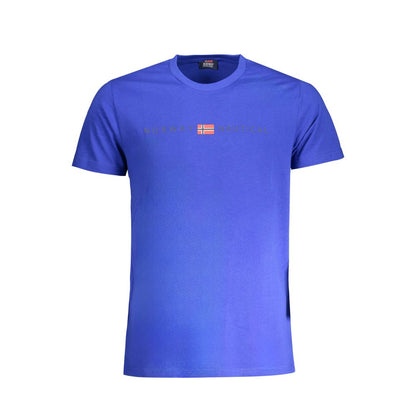 Norway 1963 Blue Cotton T-Shirt with short sleeves, crew neck, featuring a printed logo and classic design.