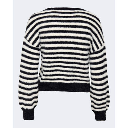 Only Black And White Marabou Sweatshirt with striped pattern, soft nylon-acrylic blend for comfort, ideal for casual fashion.