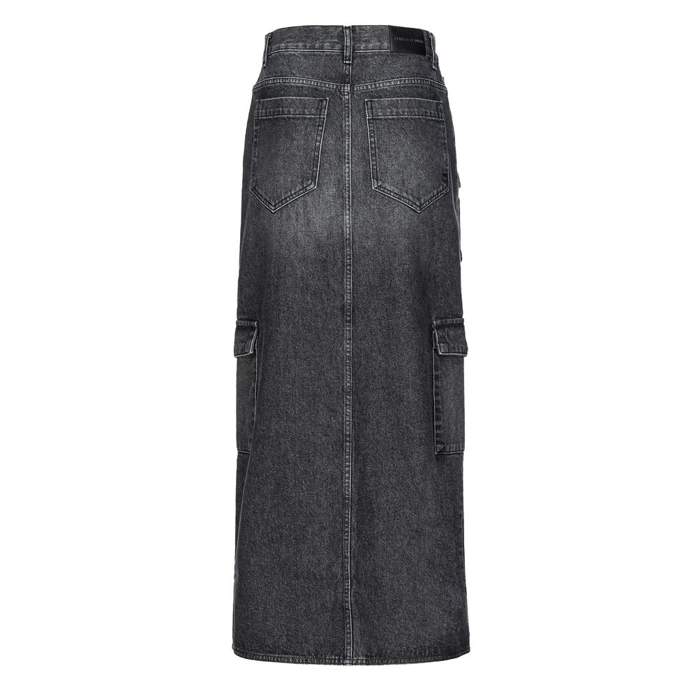 PINKO Black Cotton Skirt with zip closure, back pockets, flap pockets, and side pockets, showcasing the long tailored design.