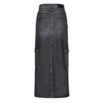 PINKO Black Cotton Skirt with zip closure, back pockets, flap pockets, and side pockets, showcasing the long tailored design.