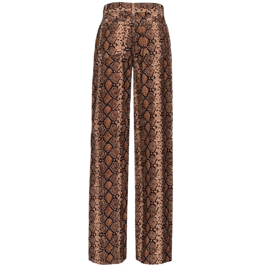 PINKO Brown Cotton Women's Corduroy Pant with python print, five-pocket design, and zip closure, showcasing Italian elegance.