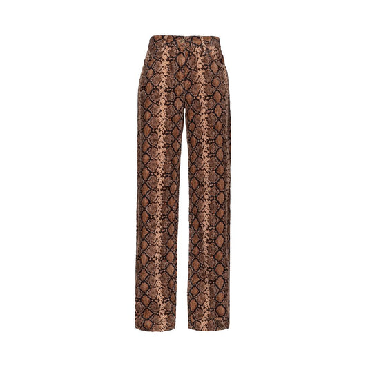 PINKO Brown Cotton Women's Corduroy Pant with python print, Italian-made, five-pocket design, zip and button closure.