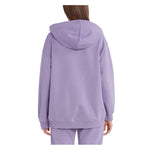 Back view of PINKO Purple Cotton Women Sweater showcasing hooded design and luxurious fabric.