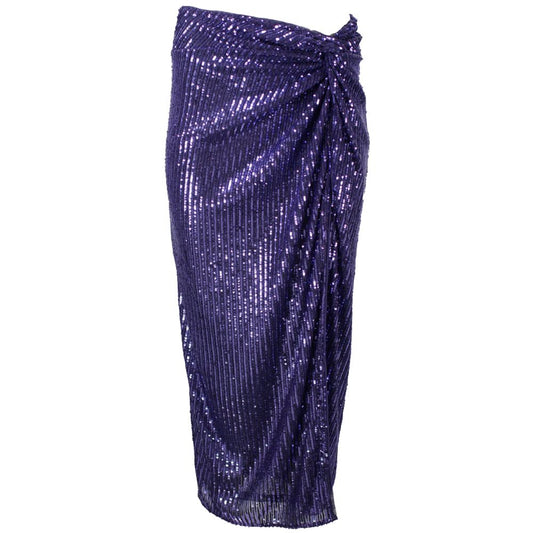 PINKO Purple Polyester Skirt with sequins, featuring a front bow and side zip closure.
