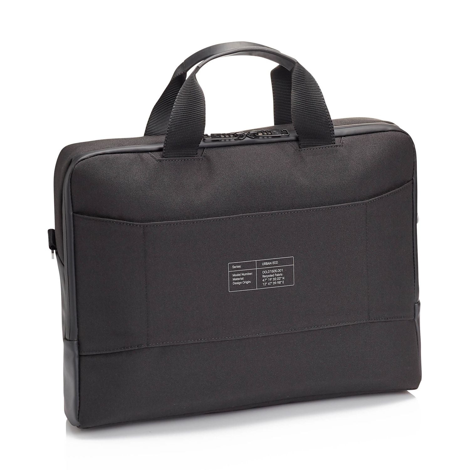 Front view with bag zipped and handles upright.