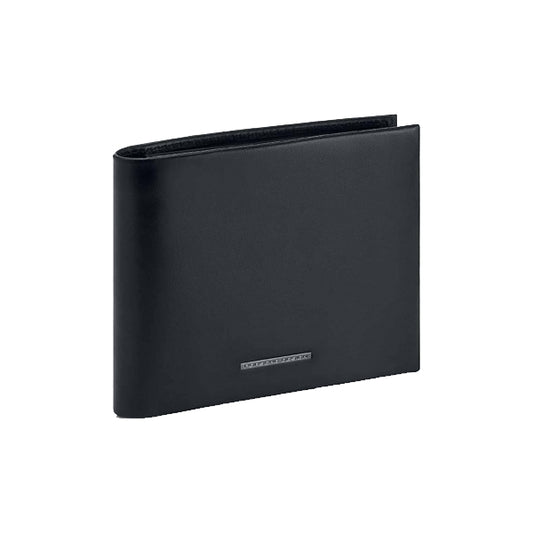 PORSCHE PELLETTERIA MOD. OBE09903-001 black leather wallet side view.