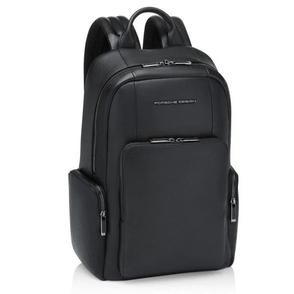 PORSCHE PELLETTERIA MOD. OLE01613-001 black backpack with multiple compartments and sleek design.