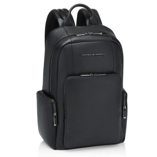 PORSCHE PELLETTERIA MOD. OLE01613-001 black backpack with multiple compartments and sleek design.