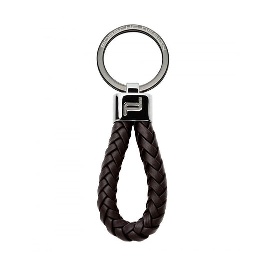 PORSCHE PORTACHIAVI MOD. OKY08807-099 luxury black leather keychain with metallic ring and Porsche design