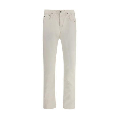 PT Torino White Cotton Pants featuring a five-pocket corduroy design, straight fit, and leather patch. AW25 collection.