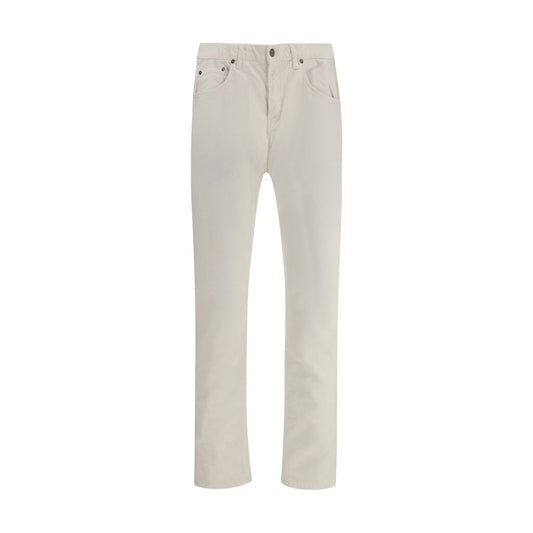 PT Torino White Cotton Pants featuring a five-pocket corduroy design, straight fit, and leather patch. AW25 collection.