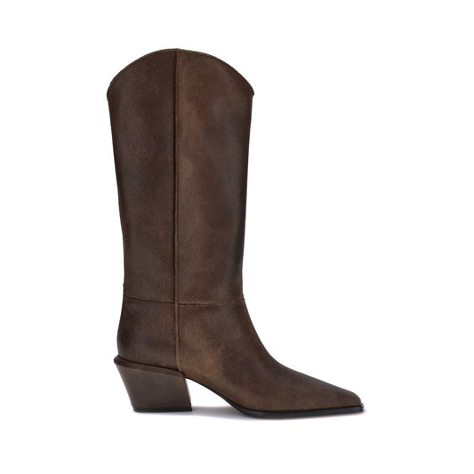 Paris Texas Brown Leather Boots with chunky heel and tapered silhouette for urban and bold AW25 style.
