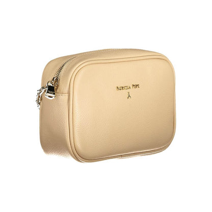 Patrizia Pepe Beige Leather Handbag with adjustable shoulder strap, zip closure and internal pocket featuring brand logo.