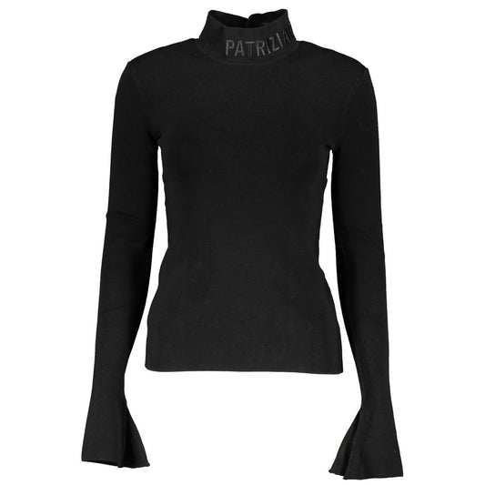 Patrizia Pepe Black Cotton Sweater with long sleeves, turtleneck, and logo embroidery.