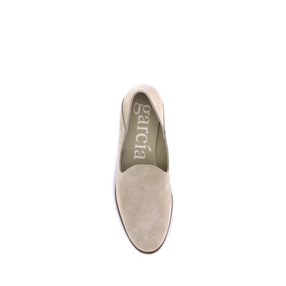 Pedro García Beige Calf Leather Bos Taurus Slip-On Loafers, top view of elegant design and grip-enhancing rubber sole