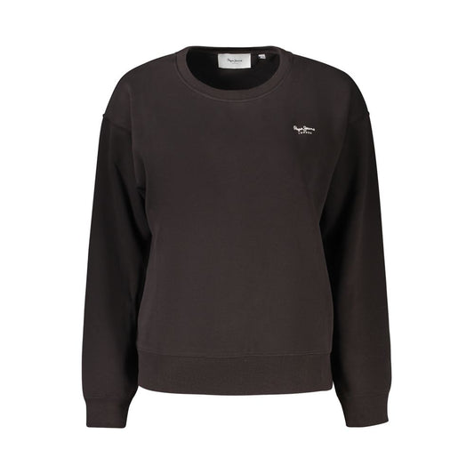 Pepe Jeans Black Cotton Women Sweater with long sleeves and Pepe Jeans logo, showcasing bold street fashion in sustainable fabric.