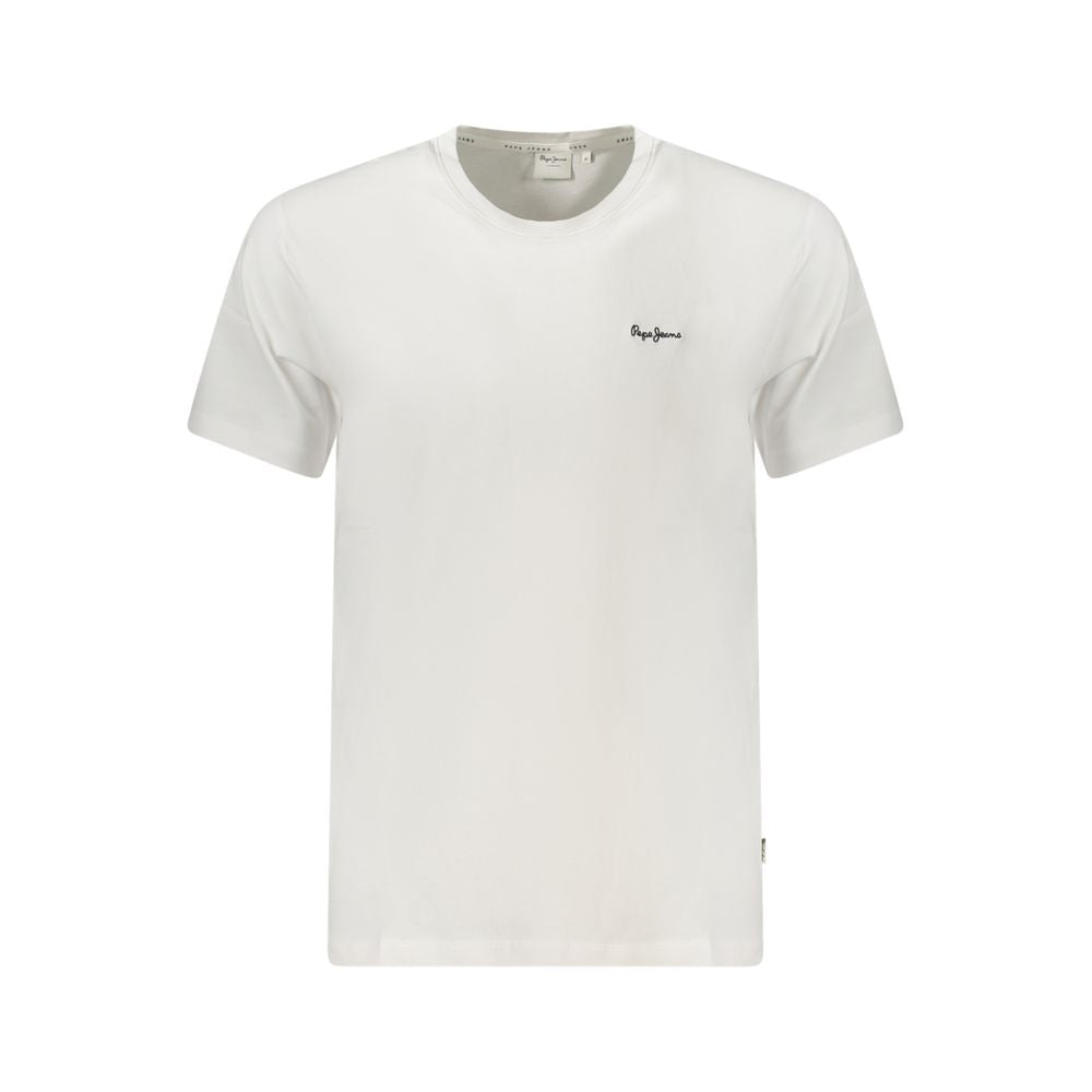 Pepe Jeans White Cotton Men T-Shirt - Sustainable crew-neck tee with logo embroidery, ideal for casual style and comfort.