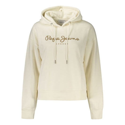 Pepe Jeans White Cotton Women Sweater with logo, eco-friendly organic cotton, trendy long-sleeved design.