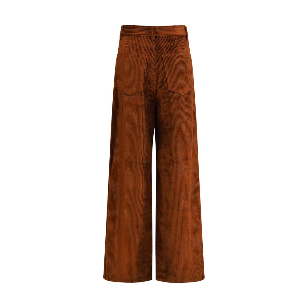 Petar Petrov Brown Cotton Casual Pants showcasing wide leg design and rich corduroy texture, rear view of fashion-forward wardrobe staple.