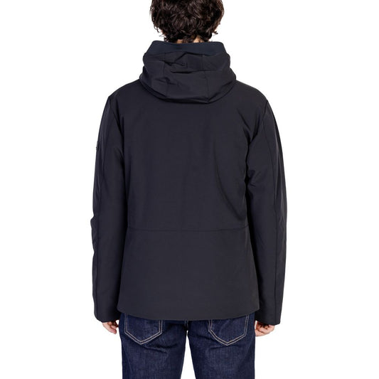 Back view of Peuterey Black Polyamide Jackets & Coat with hood, designed for men, showcasing minimalist style and durability.