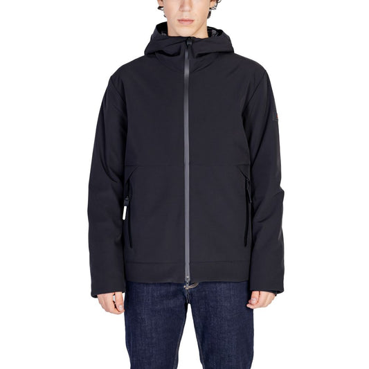Peuterey Black Polyamide Jackets & Coat with waterproof zip closure and integrated hood, front view on white background.