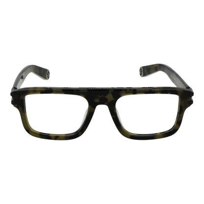 Front view of tortoiseshell square glasses with full-rim and plastic frame.