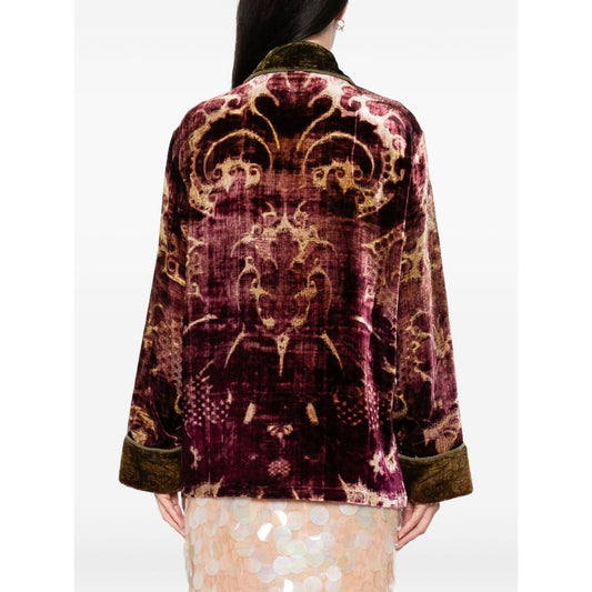 Back view of Pierre Louis Mascia Jackets Bordeaux in burgundy with double-breasted design and patch pockets, elegant style