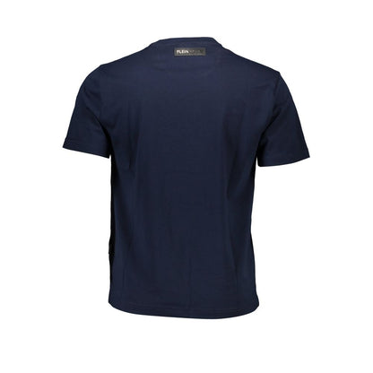 Back view of Plein Sport Blue Cotton Men T-Shirt with iconic logo detail