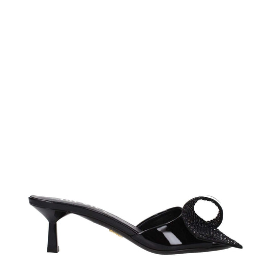 Prada Black Leather Sandals with open toe, mid heels, and front detail for a stylish casual look. MPN 1XX6913LOC055F0002, 5.5 cm heel, leather sole.