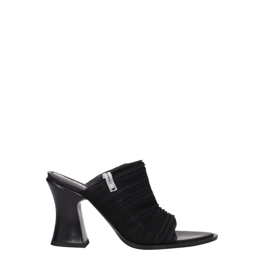 Premiata Black Fabric Platform Sandals with leather high heel, open toe design, and side logo. MPN: TESSUTOPREZIOSOM6440.