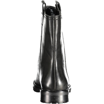 Ralph Lauren Black Leather Women Boot - back view showcasing elegant design and logo detail