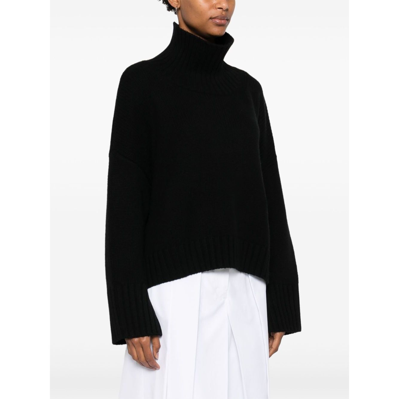 SOFT GOAT Sweaters Black ribbed high neck long sleeve cashmere jumper